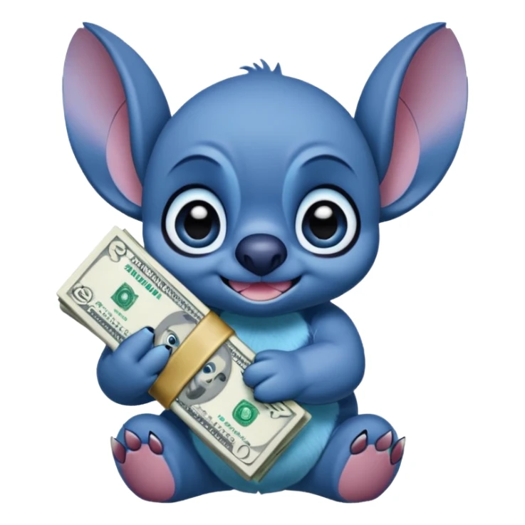 Stitch holding a stack of money  sticker