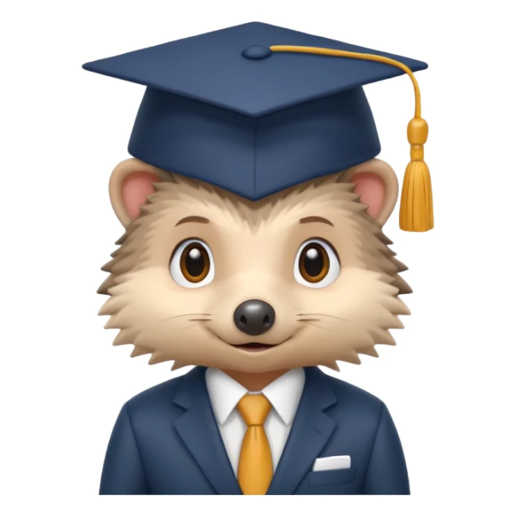 A hedgehog student dressed in a suit and wearing a square academic cap. sticker