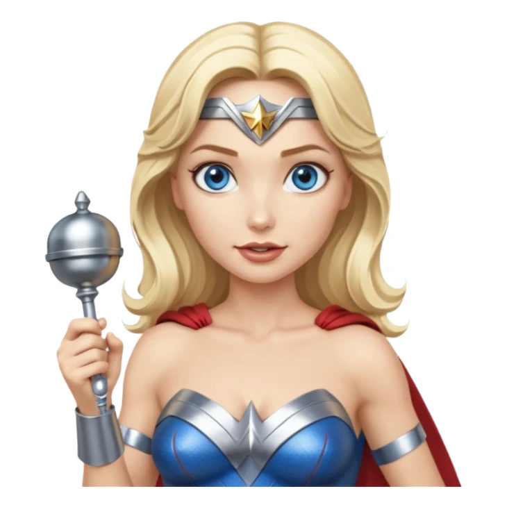 Blonde blue eyes Wonder Woman holding bell and short white baton sticker