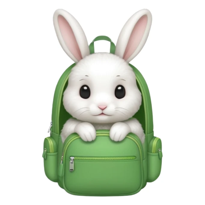 baby white rabbit wear green backpack sticker