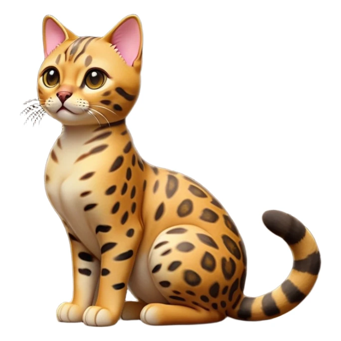 cinematic-[Bengal cat]-realistic-full-body-sitting-emoji,-tail-curled-playfully-around-its-paws,-head-tilted-dramatically,-sleek-[leopard patterned]-fur,-simplified-yet-hilariously-adorable-features,-highly-detailed,-glowing-with-an-almost-sarcastic-glow sticker
