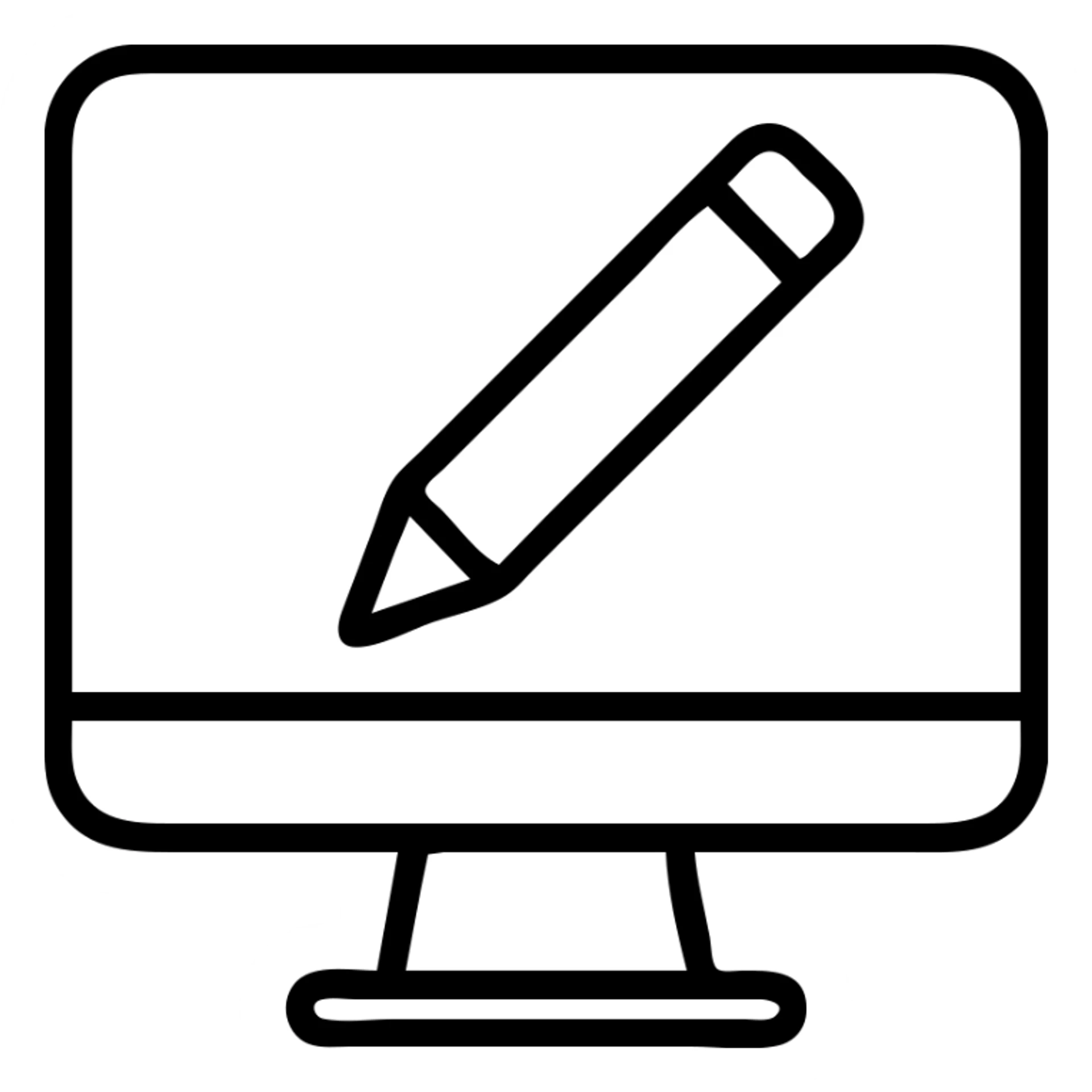 Create a computer icon, yellow background, white color with a pen sticker