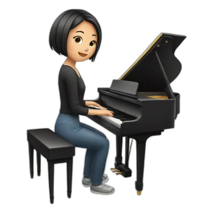 Asian girl playing piano sticker