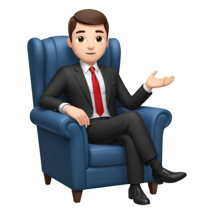 businessman sitting in an armchair, confident relaxed pose, formal suit and tie, professional corporate vibe, 3D cartoon style, mobile game icon style, clean background, no text, no watermark
 sticker