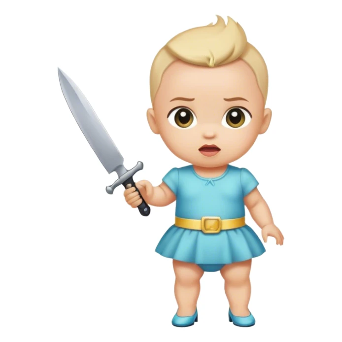 Baby with knife pointed at head in heels sticker