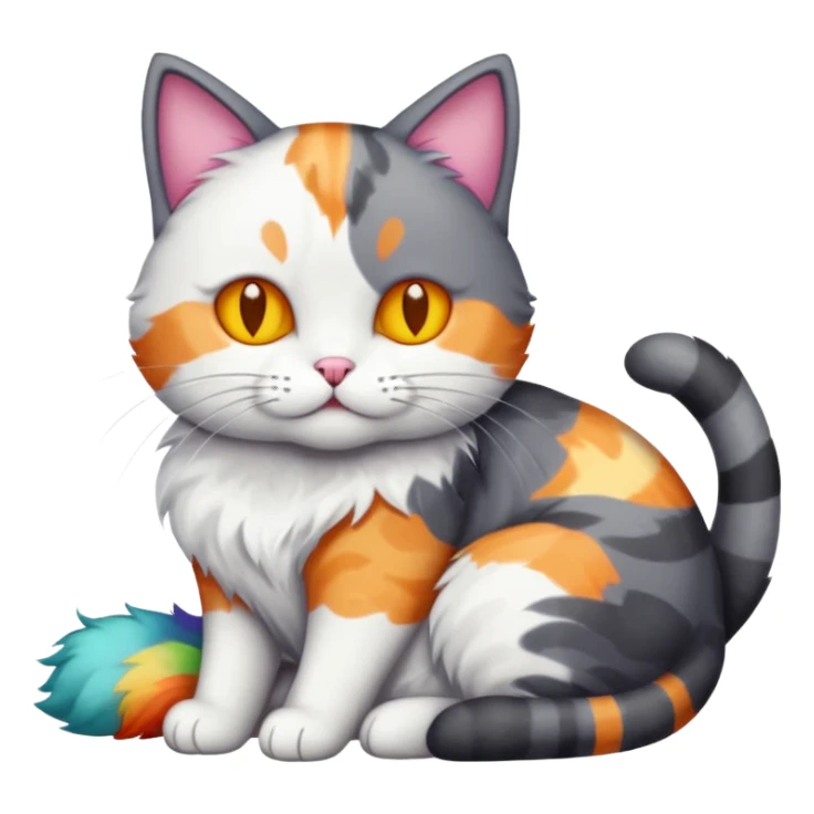 full body large dark grey and white cat cuddling a colourful light patched calico + white tabby cat  sticker