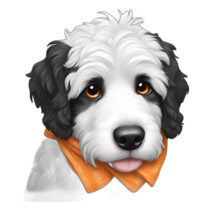 black and white bernedoodle with a pumpkin and bandana sticker