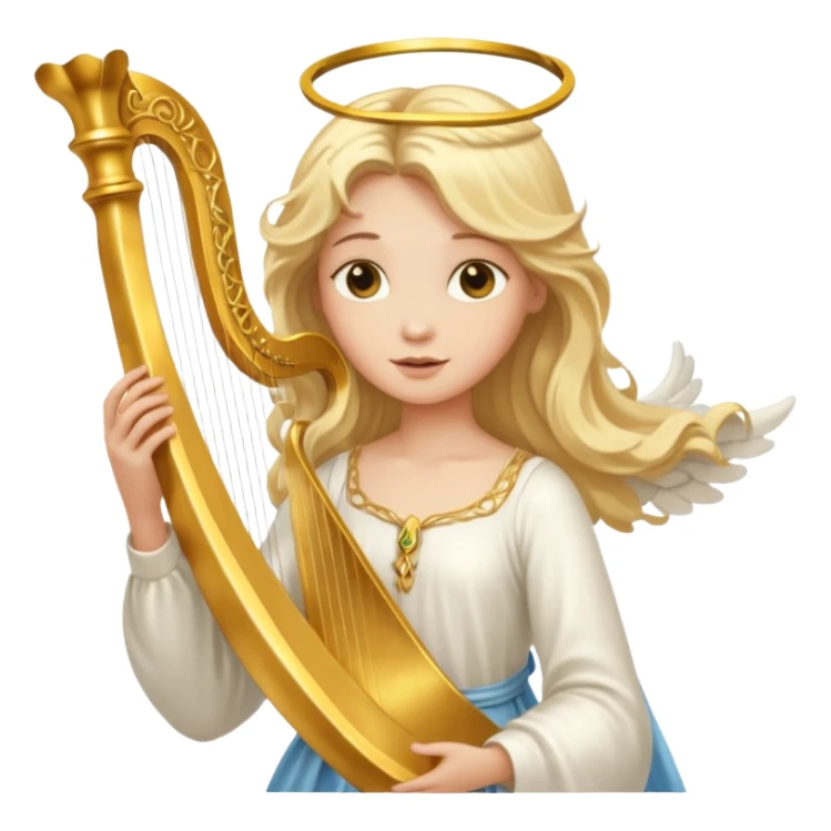 Female angel holding harp with flowing hair sticker