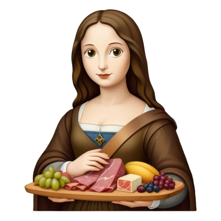  mona lisa with SPAM MEAT charcuterie and fruit tray renaissance landscape sticker
