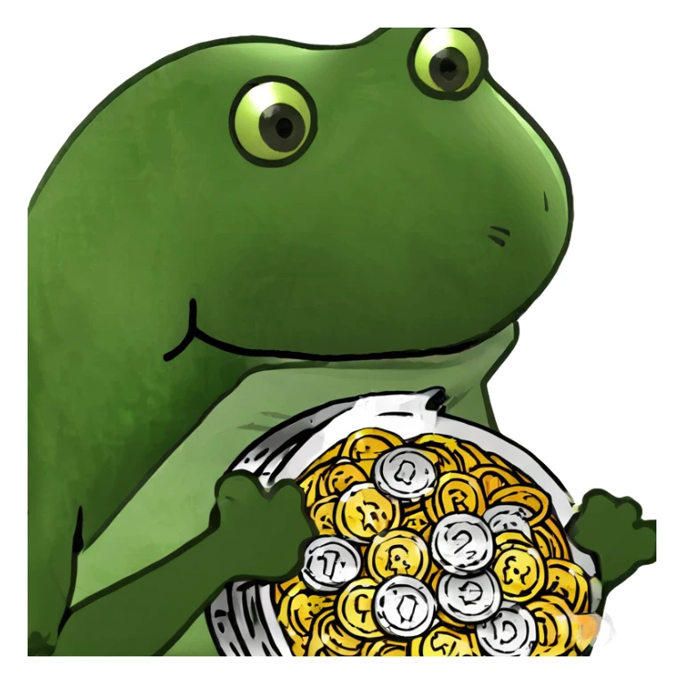bufo frog (pepe) with a pile of coins sticker