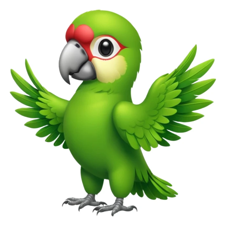 Green parrot, all green body, has money sticker
