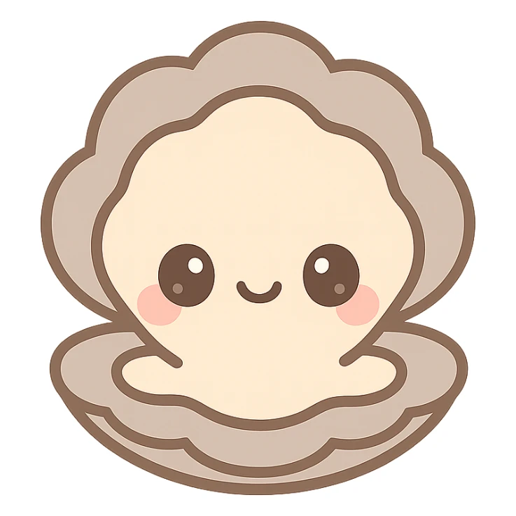 cute oyster, cream color, greige shell, kawaii style sticker