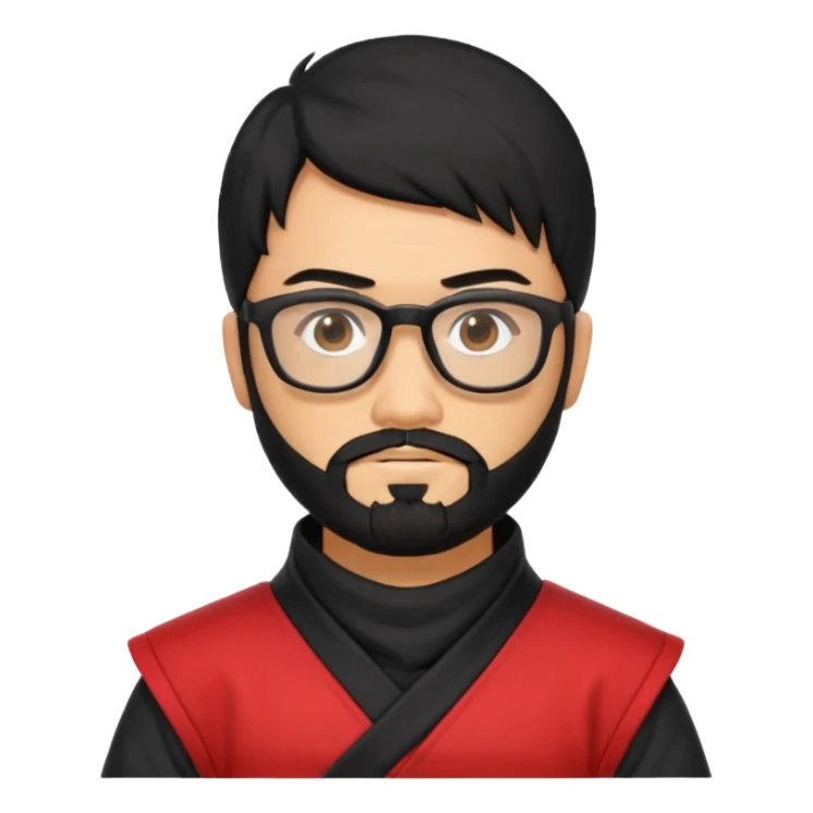 Man with black hair and beard wearing glasses in a ninja costume.  sticker