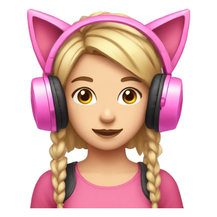 Girl with a pink gaming headset on that has cat ears  sticker