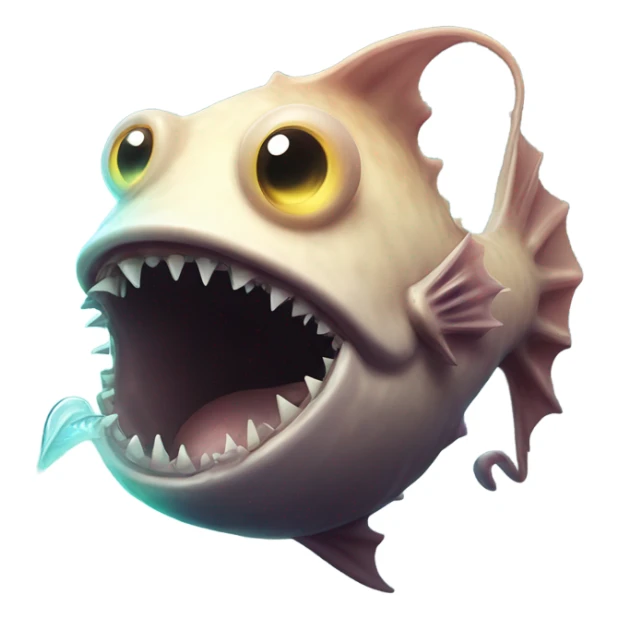 Anglerfish with a glowing lure hanging from its forehead, sharp teeth, and big eyes. sticker