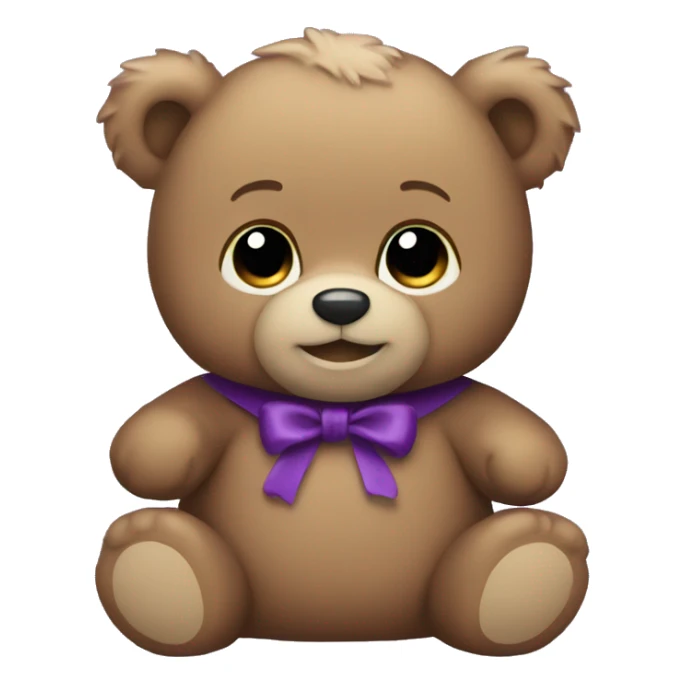 Little teddy bear wearing a purple  sticker