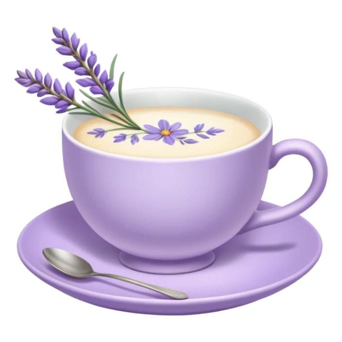 White teacup on a pastel purple plate, lavender flowers on the side, pastelcore aesthetic, cottagecore sticker