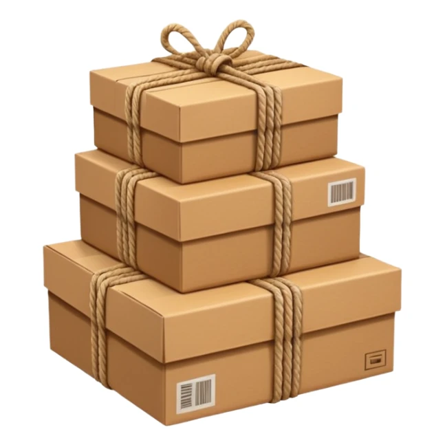 create a realistic emoji of packages wich got stabalised by ropes  sticker