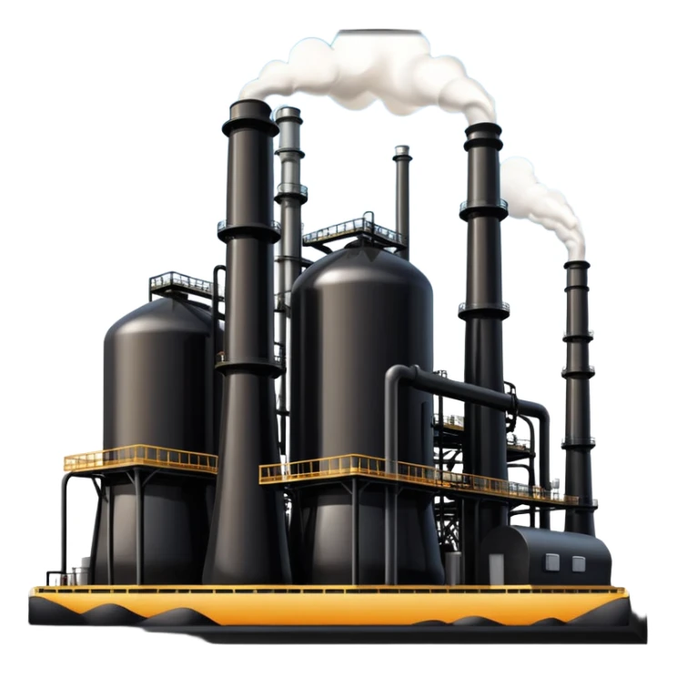 generate a beautiful big black oil refining station. realistic and cinematic. glossy. 4 different options sticker