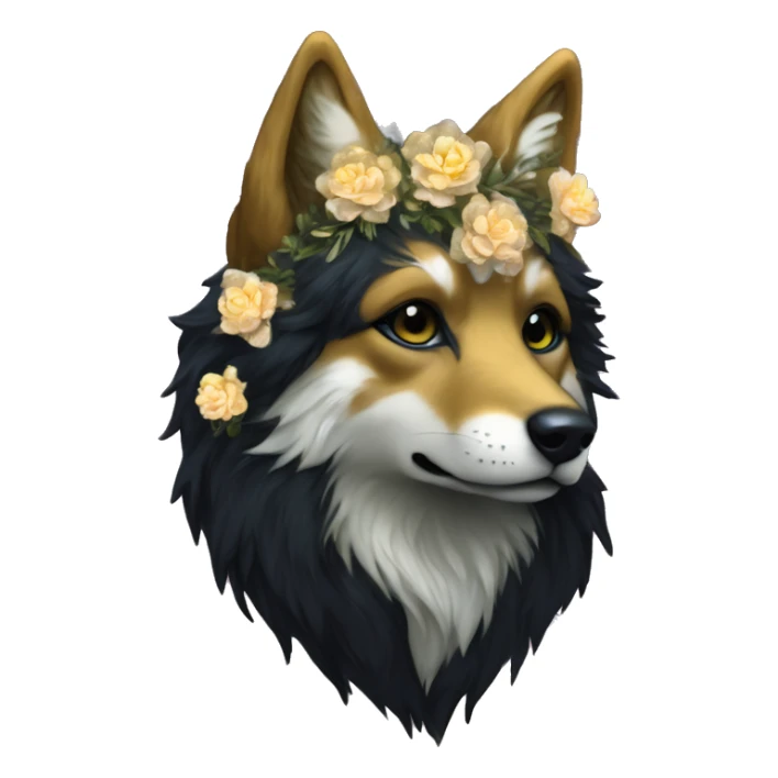 Black iridescent fluffy dog fox head zombie skeleton gold mechanical nebula galaxy stars flowers fairy lights vintage sticker