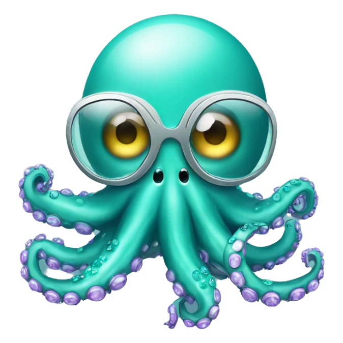 Turquoise cute octopus with surgical mask with crystal ball sticker