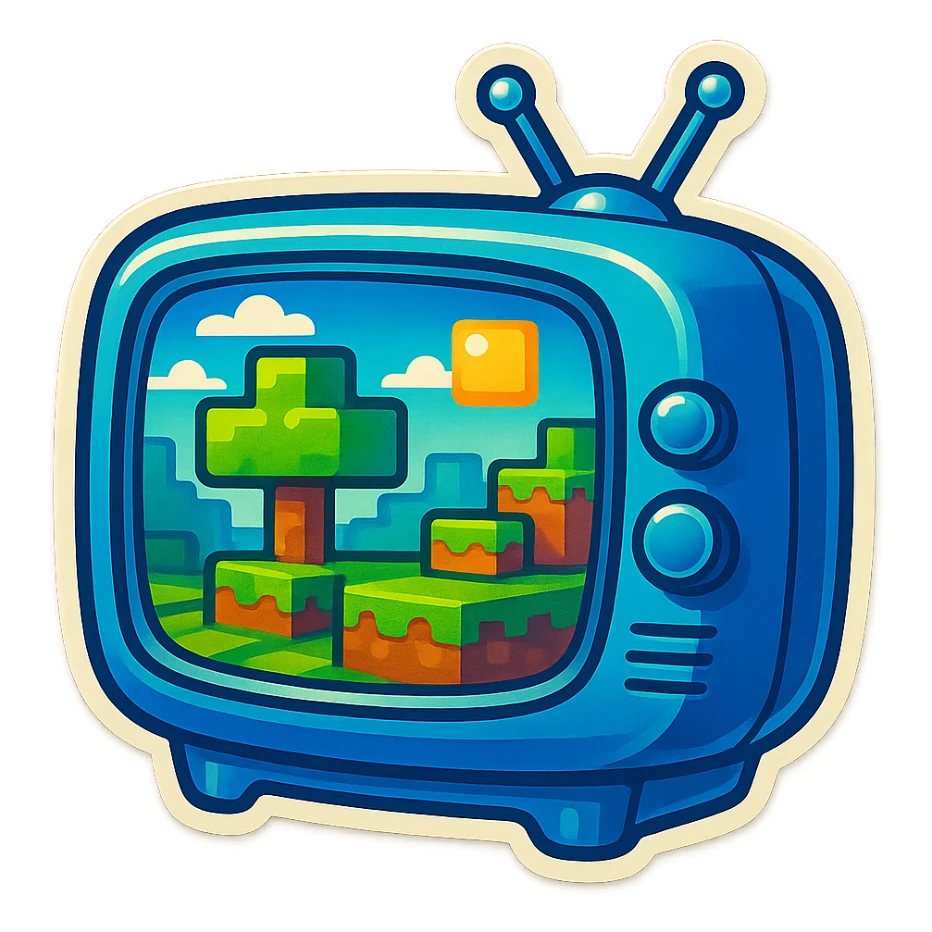 blue retro television showing a fun and bright Minecraft landscape sticker