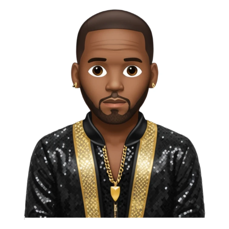 R. Kelly with dark brown hair, black sequin outfit sticker