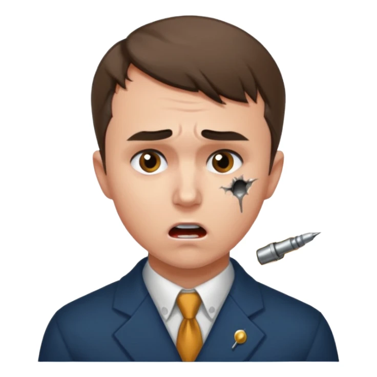 Charlie kirk with bullet hole on neck and scared expression  sticker