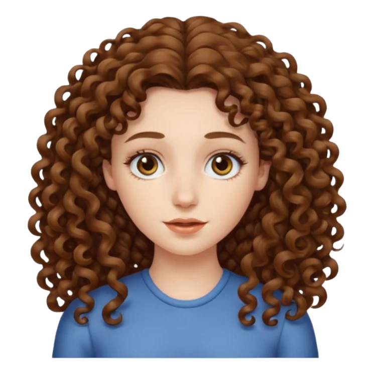 pale woman with ne meter long brown curly hair, middle part sticker
