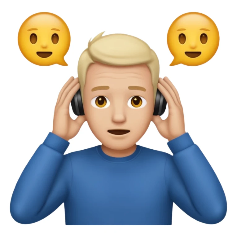 emoji face blocking out sound with hands on ears, sigma male attitude, no text sticker
