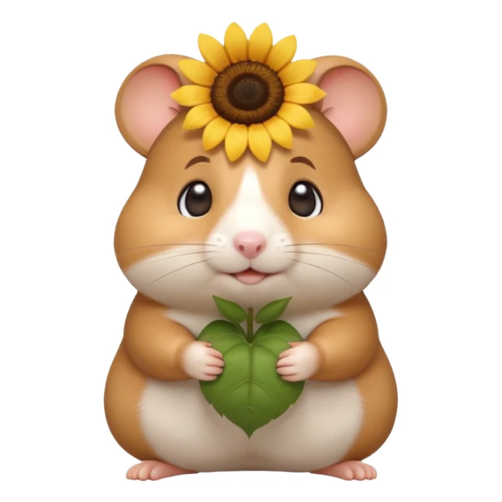 A small 3D cartoon hamster holding a sunflower seed, chubby cheeks, soft brown and white fur, bright eyes, friendly expression, soft warm lighting, Memoji-style. sticker