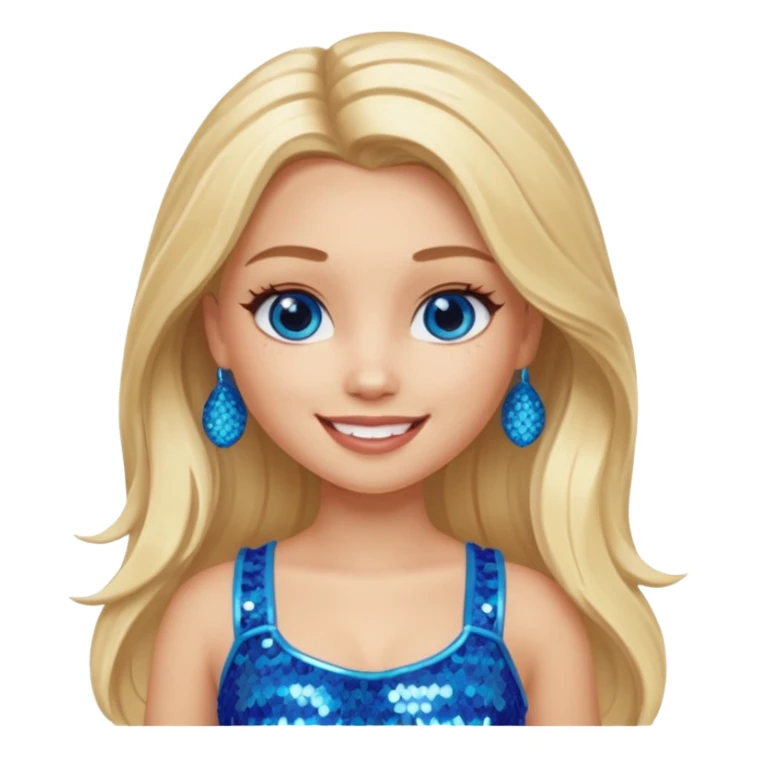 Cloe from Bratz with long light blonde hair, light skin, blue eyes, blue sequin crop top sticker