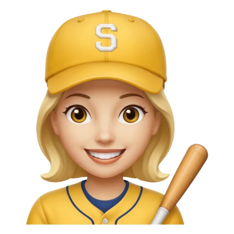 woman with yellow jersey and baseball hat sticker