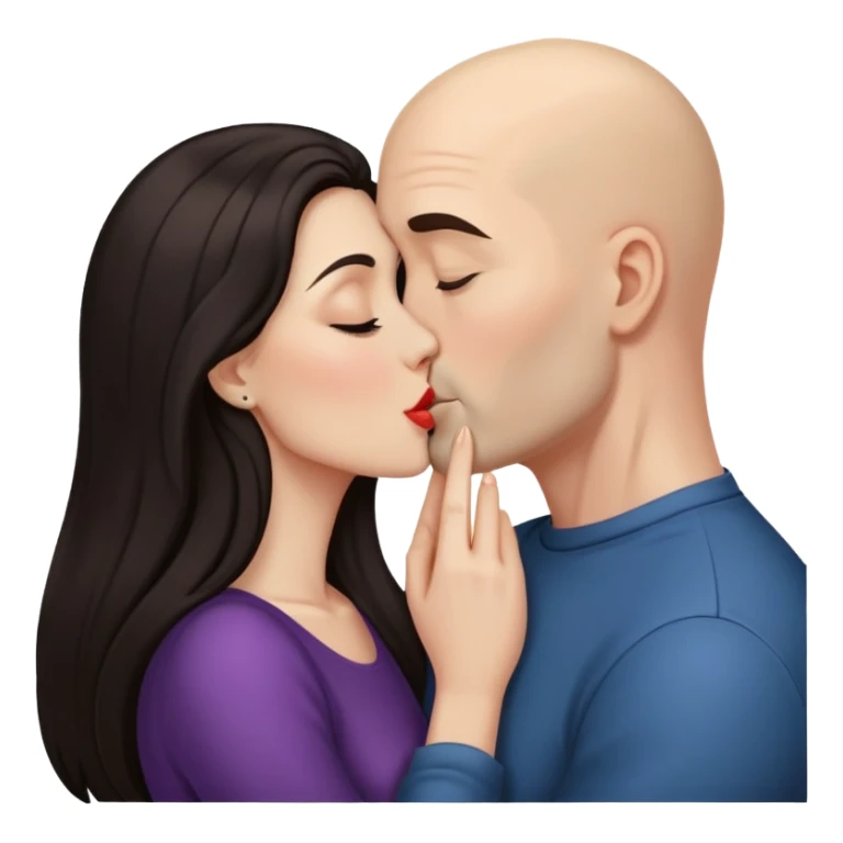 Beautiful woman with long dark hair, kissing a bald man sticker