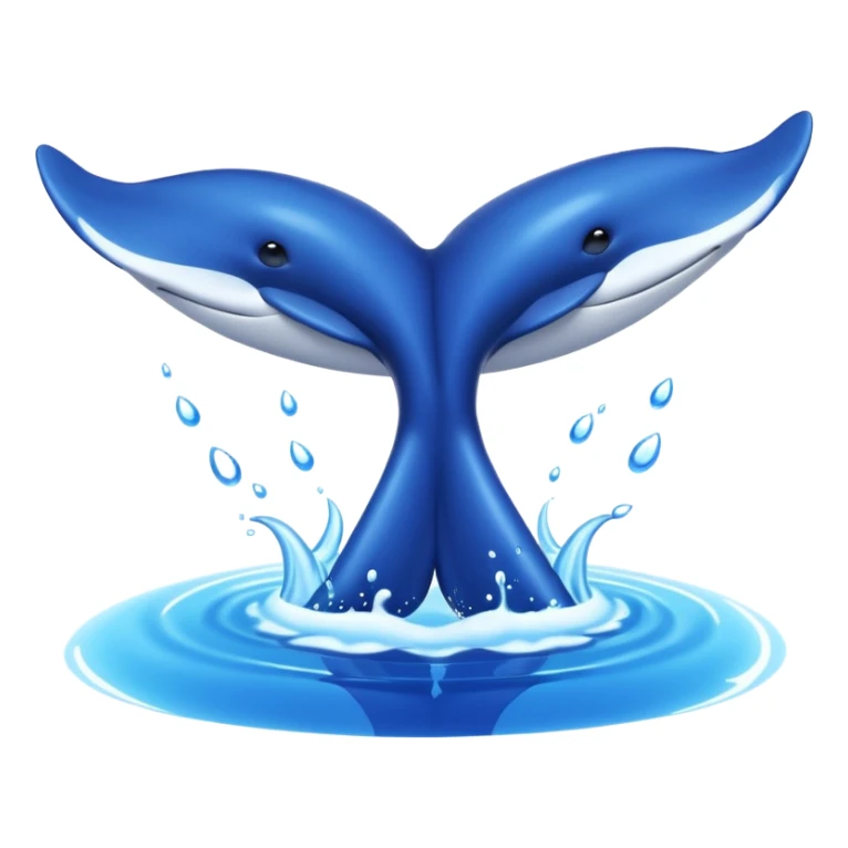 A 3D cartoon whale tail rising from the water, smooth surface reflection, ocean background, Memoji-style. sticker