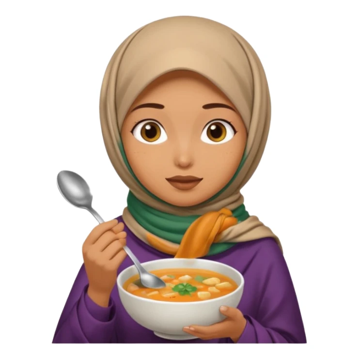 a woman wearing a pashmina hijab is eating while holding a spoon sticker