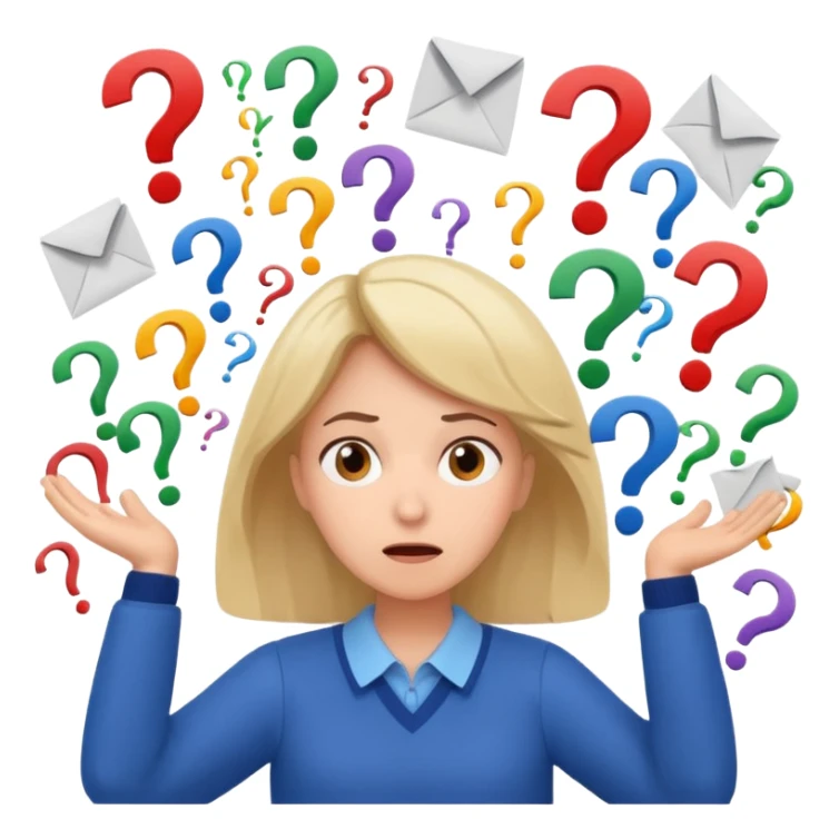 A kindergardenteacher with an overwhelmed expression, surrounded by flying papers and question marks. sticker