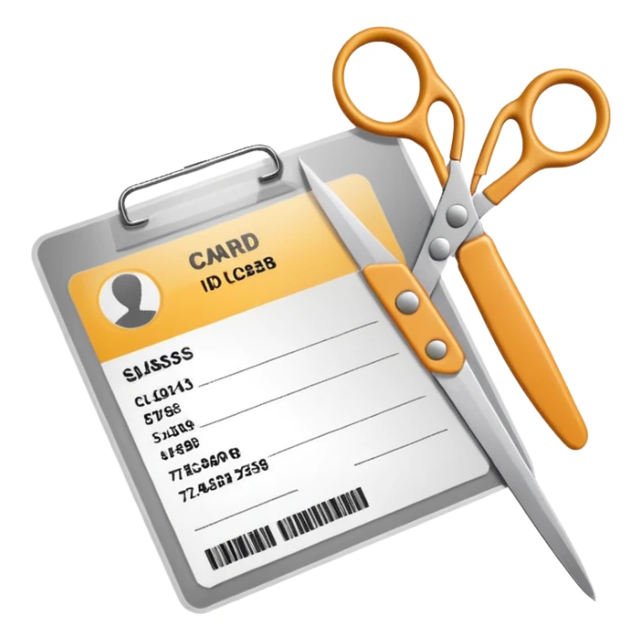 Scissors cutting an ID card in 2 parts.hyper realistic sticker