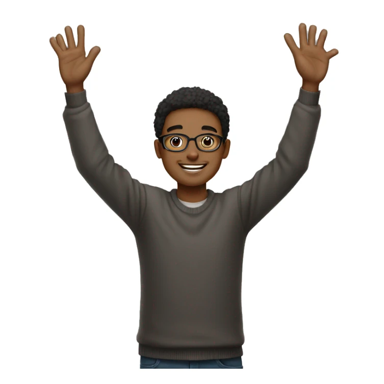 smiling young man who wearing glasses 
 putting hands up  sticker
