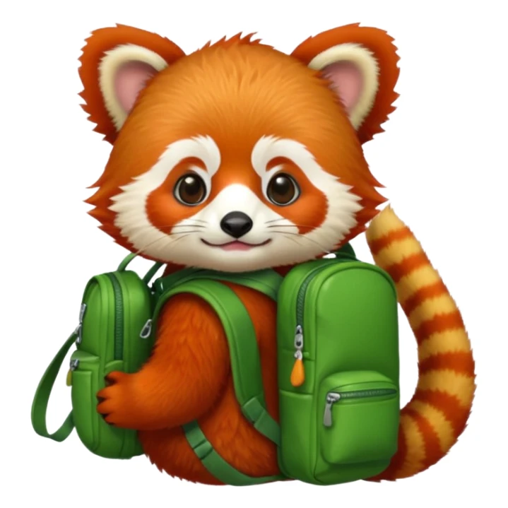 baby red panda wear green backpack sticker