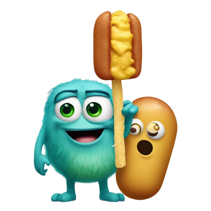 mike wazowski eating a corn dog with sully  sticker