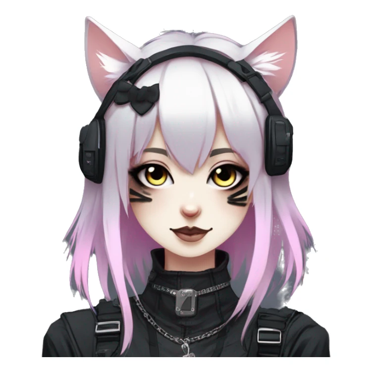 Gorgeous gothic dark techwear cyberpunk anime style anthro cat with blushing face aesthetic and pretty edgy black with collar and harness trending style sticker