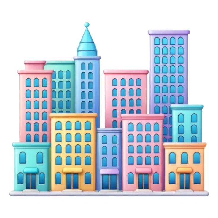 colorful shiny glossy pastel buildings scenery scene   sticker
