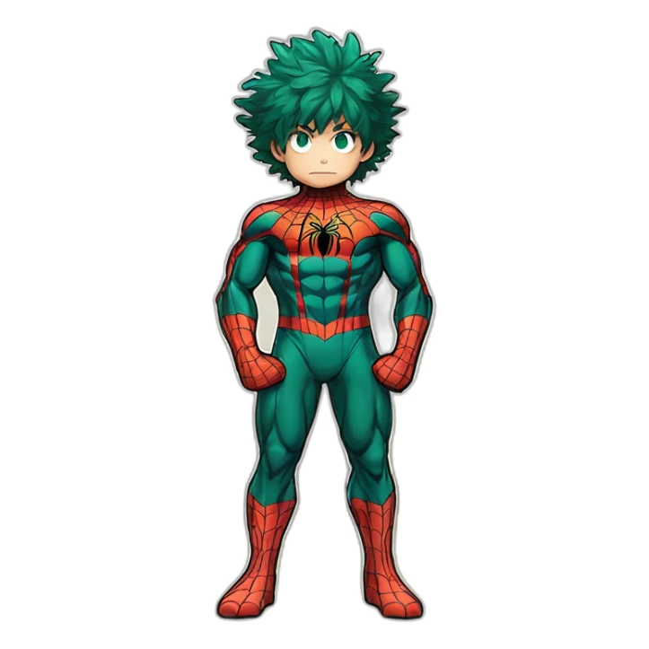 Izuku midoriya in spiderman costume, standing on the floor sticker