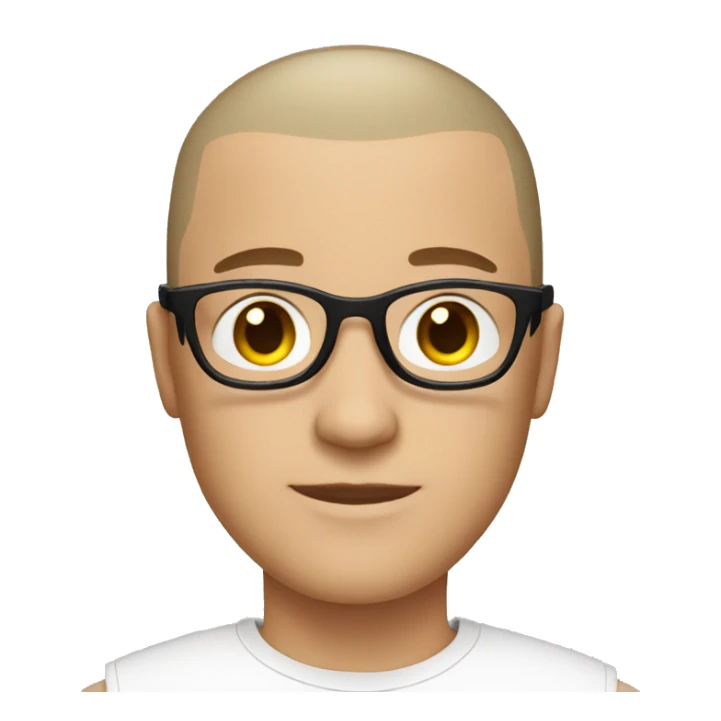 white skin male with buzzcut, round glasses sticker