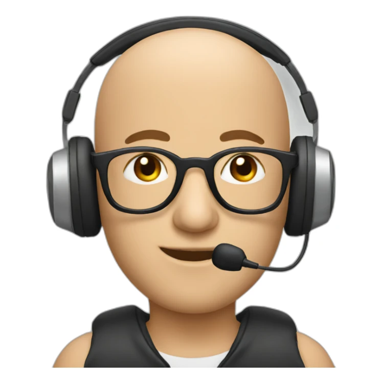 bald man with glasses, microphone and headphones sticker