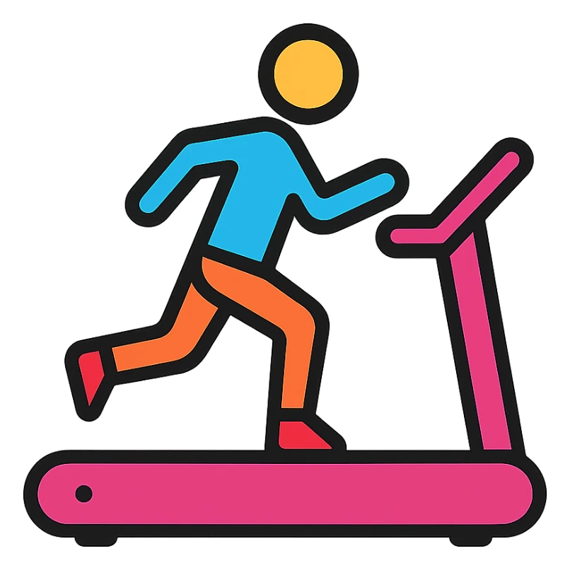 person running on treadmill, dynamic, gym, icon style, colorful sticker