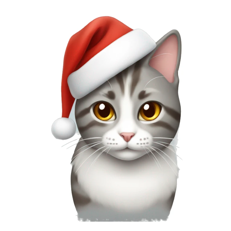 Grey white and brown cat with christmas hat sticker