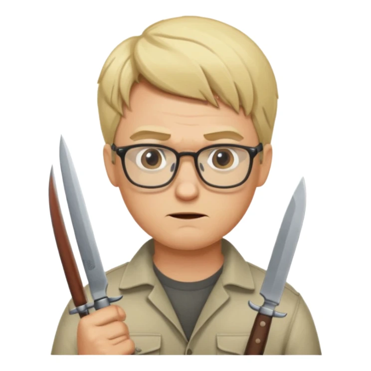 blonde man with glasses and knives sticker