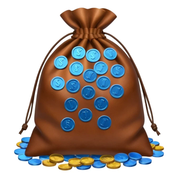 brown money bag of blue coins sticker
